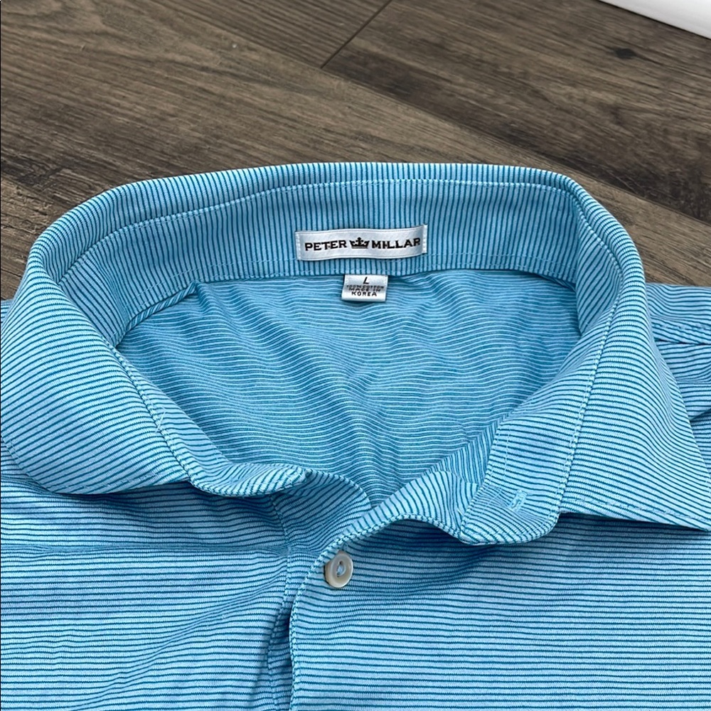 Peter Millar Light Blue Striped Polo